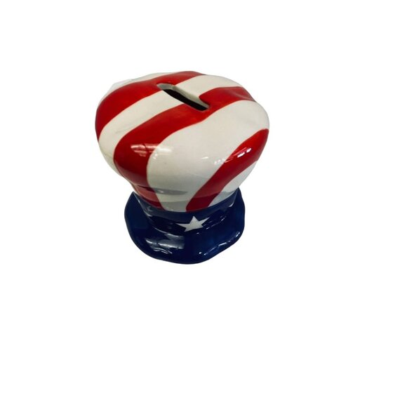 Coin Money Bank Uncle Sam Hat American Flag Red White Blue Stars 3" x 3.5" - Picture 12 of 12